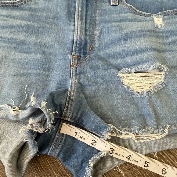 Levi's Light Blue Distressed High-Rise Denim Shorts - Picture 2 of 6